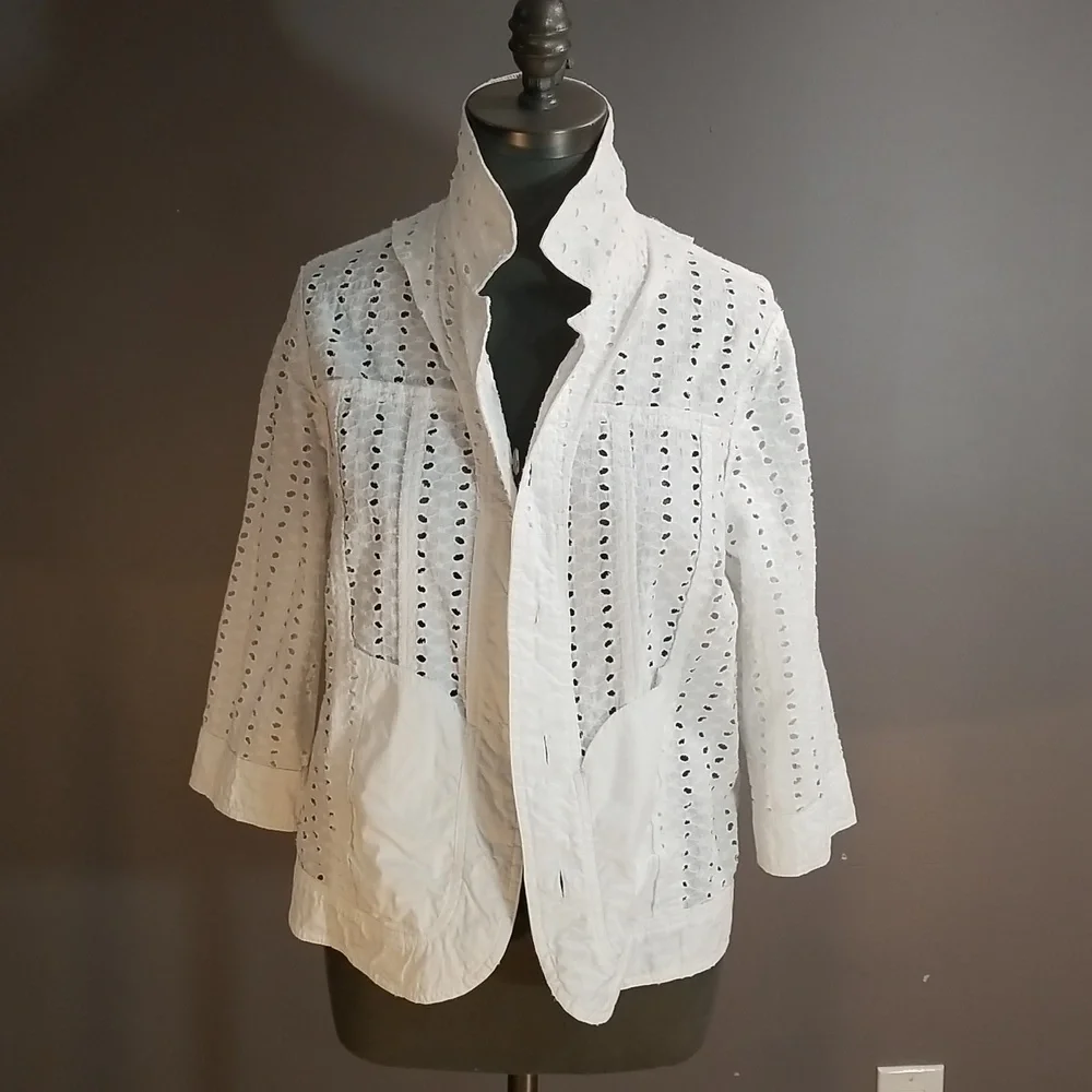 Allison Daley white eyelet jacket womens size 10 - 100% cotton - Picture 9 of 12
